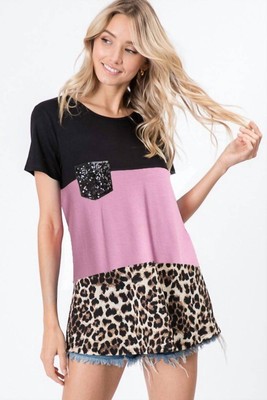 Heimish Usa color block leopard top Mauve