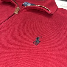 Polo Ralph Lauren Estate Rib 1/4 Zip Sweater Size Medium Burgundy Black Pony VTG