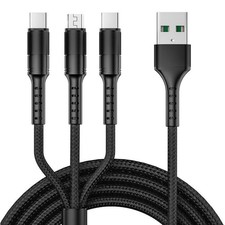3 in 1 USB Cable: Dual Type-C  Micro USB, 5A, Black