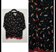 VTG 80s Cactus Flower Women  s Heels Shoes Novelty Print Blouse Ruffle Trim Sz S