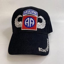 82nd Airborne Hat Cap Strap Back One Size Black Embroidered Army Mens USA