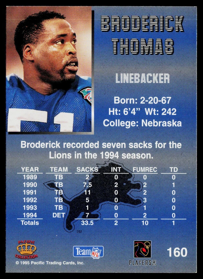 1995 Pacific #160 Broderick Thomas - Image 2 of 2
