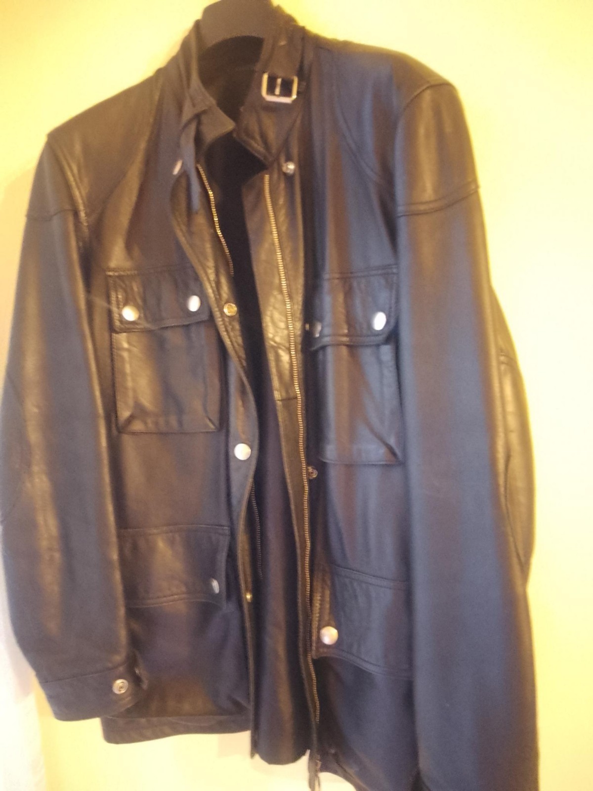 Giacca Pelle Donna Vintage 48 Nera Biker Sahariana Made in Italy Vera Pelle L