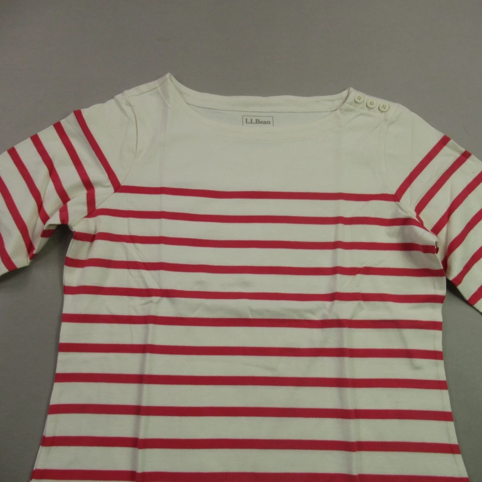 Vestido LL Bean para mujer mediano pequeño manga 3/4 ligero cuello redondo rayas Foto 3 de 4