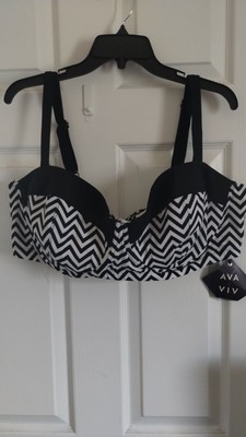 NWT Plus Size Ava & Viv Black/White Chevron Pattern Bikini Swim Top, Sz 26W