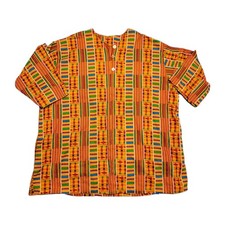 African Dashiki Shirt 4XL Round Neck Button Up Short Sleeve Kenta Woven Cotton