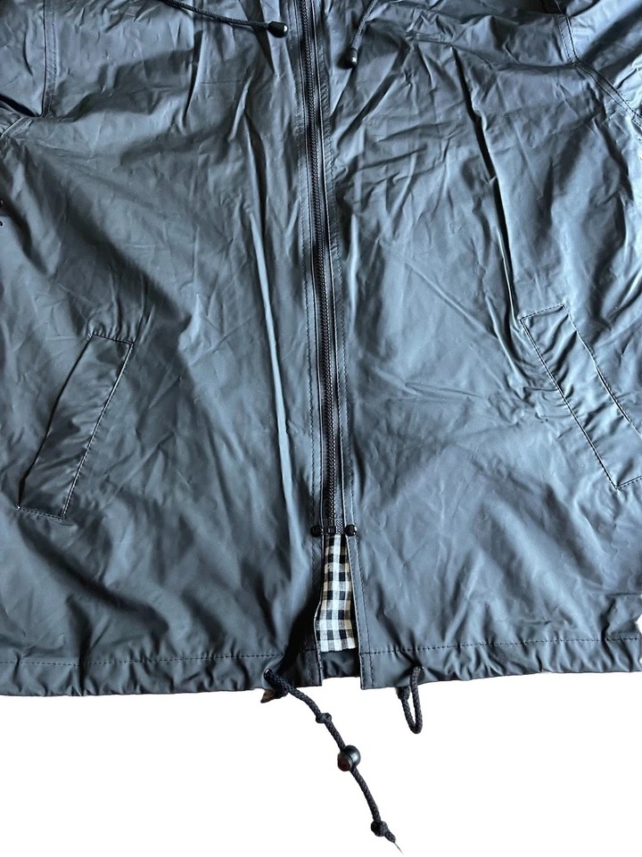 Vintage 90s Misty Harbor Gingham Lined Black Rain Coat Women’s L Hooded Jacket - Image 3 of 4