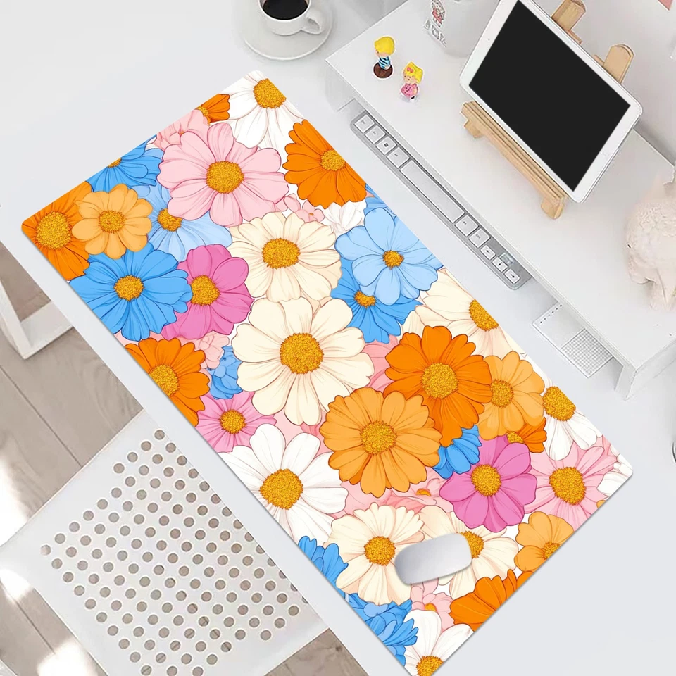 Pink Daisy Blue and Orange Floral Desk Pad for Keyboard Desk Mat 31.5x15.7 inch - Image 4 of 4
