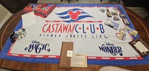 Disney Cruise Line DCL Memorabilia Lot Portfolio Towel Magnets Lanyard