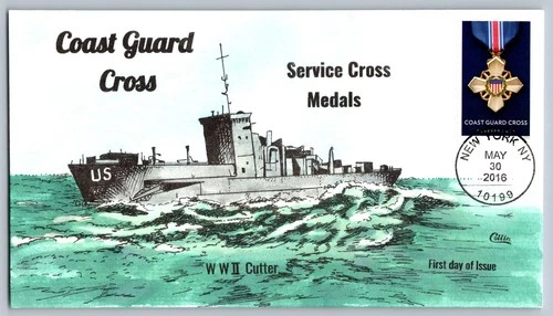 2016 Collins Hand Painted Service Cross Medals Coast Guard Cross FDC