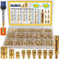 580+7PCS Heat Set Threaded Inserts Kit, M2, M2.5, M3, M4, M5, M6, brass color