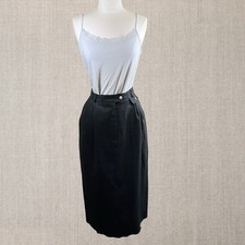 Talbots 100 Linen Skirt Womens Size 14 Black Maxi Lined Front Buttons Vintage