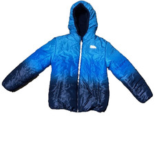 Eddie Bauer Kids Blue 10/12 Reversible Puffer Winter Coat Hoodie Jacket Hiking