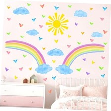 Colorful Rainbow Wall Stickers Watercolor Sun Clouds Wall Decals Rainbow Sun B
