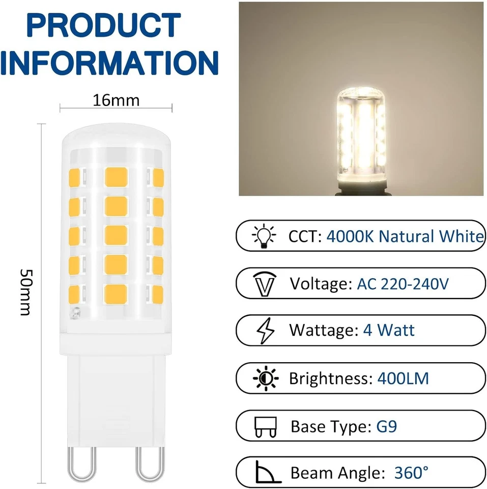 G9 LED 4W Neutralweiß 4000K, 400LM, AC 230V, G9 33W 40W Halogenlampe ersetzt,... - Bild 4 von 4