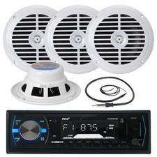 4 Black Pyle 6.5" Speakers, PLMRB29B USB AUX Marine AM FM Radio, Marine Antenna
