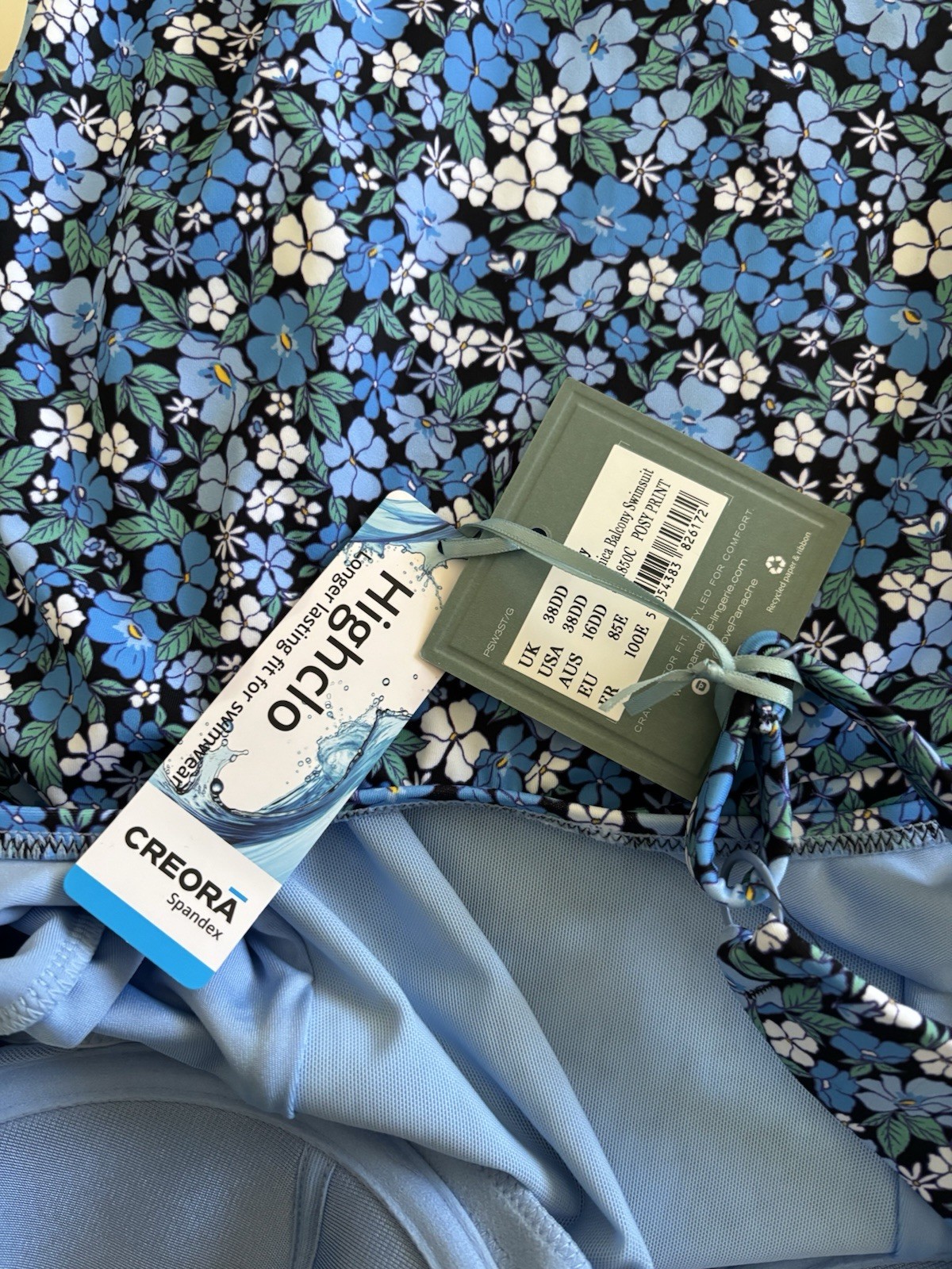 Panache Swim Monica Balcony Widestrap Swimsuit Posey Blue Floral US 38DD NWT