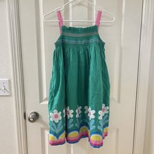 Mini Boden Smocked Floral Printed Sundress Dress Green Girls Size 11-12 years