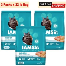 3 Packs, Iams ProActive Health Indoor Weight & Hairball Care Dry Cat Food, 22 lb