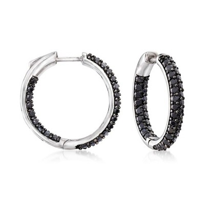 Schwarze Spinell Creolen 925 Sterling Silber Pave Set Elegant Schmuck Geschenk