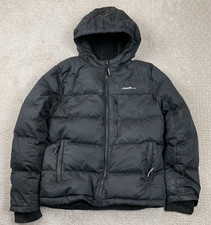Eddie Bauer Puffer Jacket Kids Large Black Down Fill Hooded Sherpa Lined Hiking