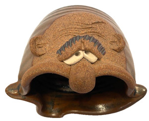 Vintage Ugly Face Pottery Man with Big Nose Brown/Blue Cigar/Trinket/Sponge Dish