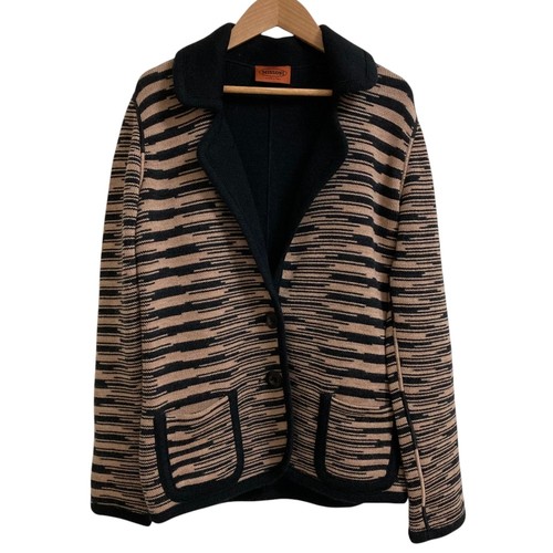 MISSONI striped mohair blend knit jacket, 40, beige and black. Women USED