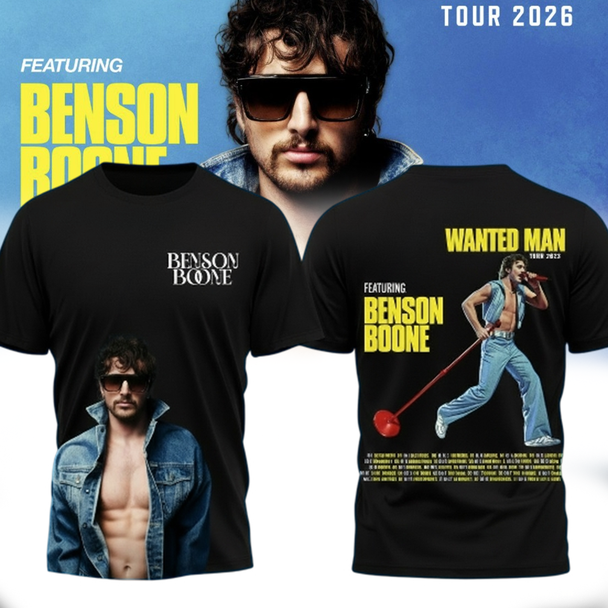 Benson Boone Wanted Man Tour 2026 Shirt - Size S to 5XL | eBay