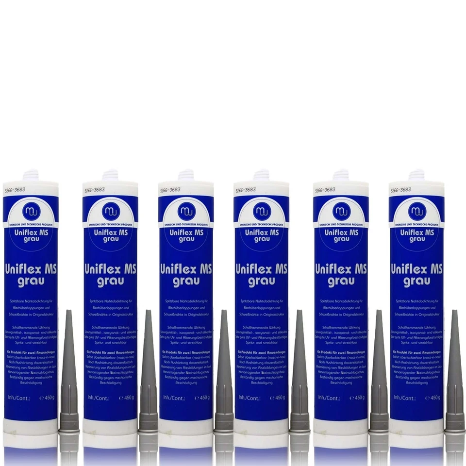 WERKSTATT-PRODUKTE GMBH 6 x Uniflex Karosseriedichtmasse MS Polymer spritzbare Nahtabdichtung grau