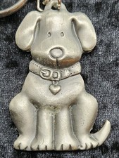 Vintage Dog Keychain Pewter Style Metal Puppy Key Ring Figurine