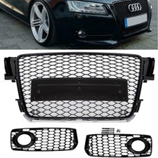 Kühlergrill Wabendesign hochglanz Schwarz +Gitter für Audi A5 8T 07-11 S-Line S5
