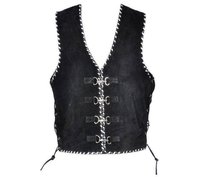 Motorcycle Suede Vest Buckle Biker Rider Leather Hand Braided Clasps Suede Vest