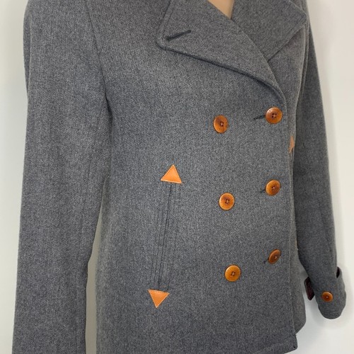 LEVI’S Wool Peacoat Jacket Grey Double Breasted S Classic Preppy Heritage Chic - Picture 3 of 19