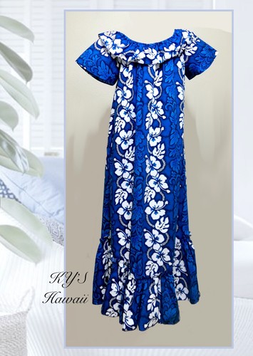 KYS Hawaii Rich Blue Floral Ruffle Tropical Maxi Shift Dress S - 第 1/7 張圖片