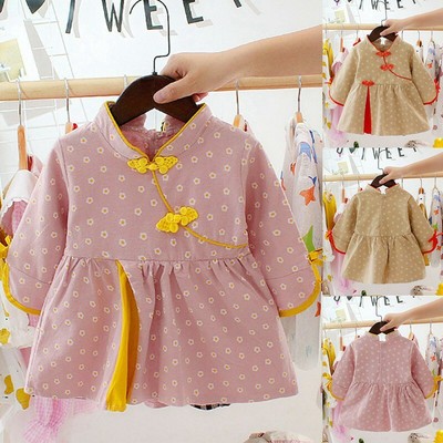 6M-3T,Baby Girls Princess Dresses Chinese New Year Flower Long Sleeve Dress Hot