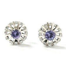 18ct White Gold Tanzanite Earrings Screw Back Studs Natural Diamond Certificated