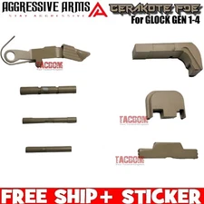 AGGRESSIVE ARMS FDE SLIDE RELEASE PINS LOCK REAR PLATE MAG CATCH GLOCK GEN 1-3