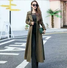 Women Elegant Lapel Collar Slim Fit Long Trench Coat Outwear Overcoat Spring
