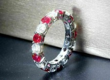 925 Silver 2.50Ct Round Cut Ruby  Diamond Simulated Full Eternity Wedding Band