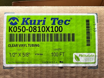 Kuri Tec Clear Vinyl Tubing K050-0810  1/2'' X 5/8'' - 100 FT New in Box