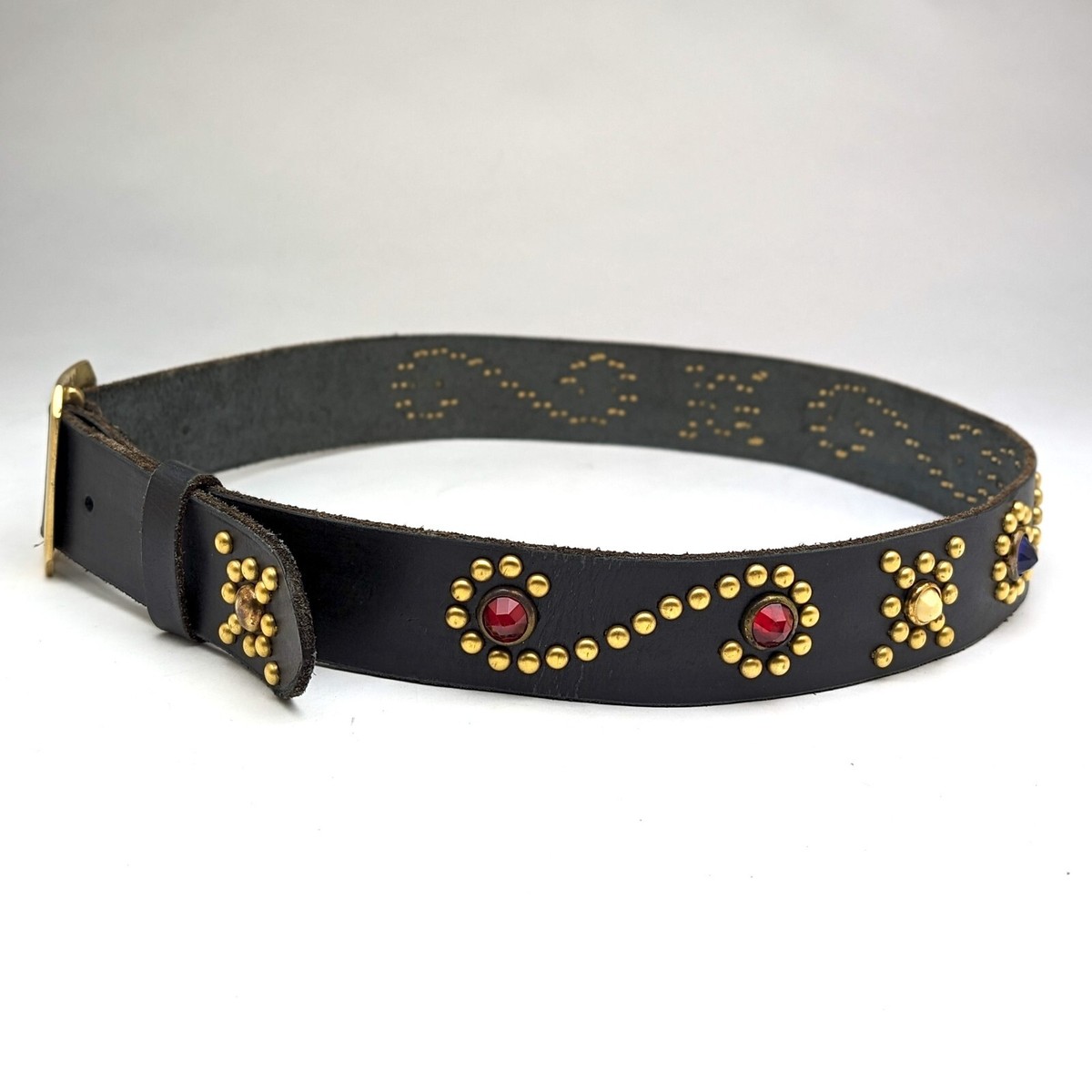 Studded Belt Western Pin to Hole 34 Mens Belt Black Genuine
