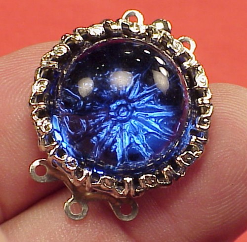 Vintage 22mm Necklace Clasp Connector 3 Str Blue Sapphire Glass Chrome Art Deco - Picture 6 of 6