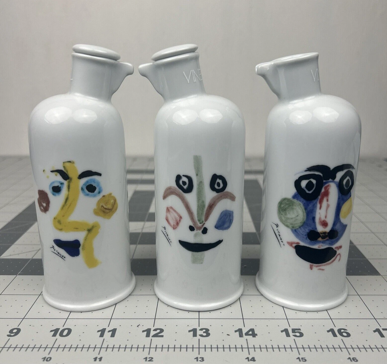 Vintage Picasso FACES Victoria Porcelain Oil And Vinegar Dispenser Set Of 3 1960