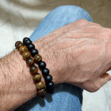 2x bracciale Onice Nero Occhio di Tigre pietre naturali Perle braccialetto Uomo