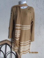 Derek Heart L nwt caramel sweater dress matching scarf brass studs white stripes
