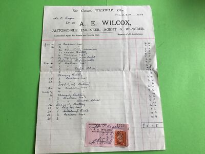 U.K.A.E. Wilcox Automobile Engineer Agent Wickwar Glos 1939 Quittung R43256