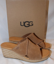 NIB UGG WOMEN'S TAIA WEDGE CRISS CROSS SUEDE SANDALS CHESTNUT SZ 9