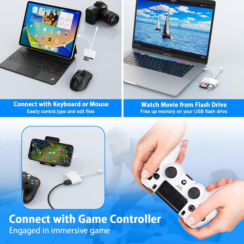 5-in-1 Memory Card Reader - USB C & Lightning to SD/TF/OTG for Micro SD/SDHC/MMC