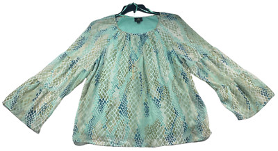 JM Collection Blouse Womens size Medium Green Jade Career Embellished New