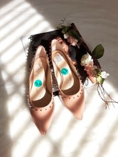 NEW Sam Edelman Circus Woman 7.5 Flats Patent Leather Tan Rivers Spikes